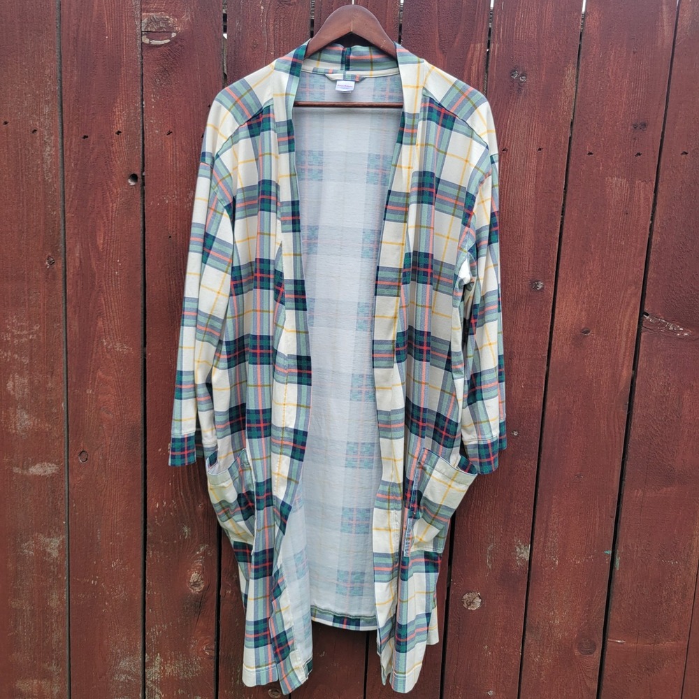 Hanna Andersson XXL Pima Cotton Plaid Open Front Cardigan Robe w/ Pockets